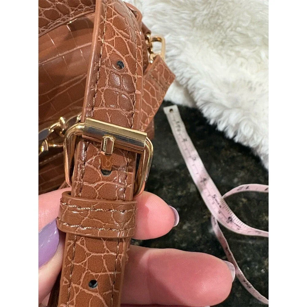 Like Dreams Satchel Handbag Womens Tan Croc Embossed Gold Chain Detail